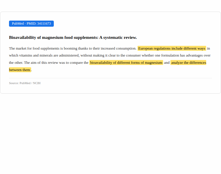마그네슘 영양제 관련 임상 논문 초록 캡처